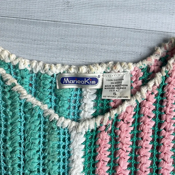 Vintage Crochet Multi Color Short Sleeve Top Size S - Picture 4 of 4